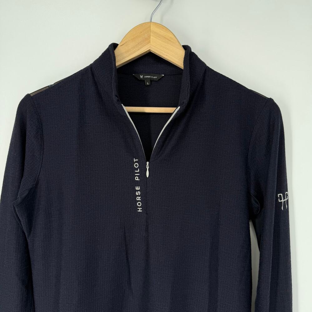 Horse Pilot Suntech Shirt Anti-UV Long Sleeve Riding Schooling Quarter Zip Blue - Picture 9 of 16